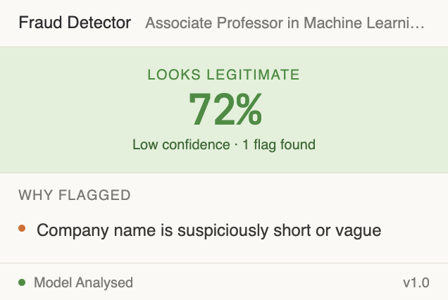 Extension showing legitimate result